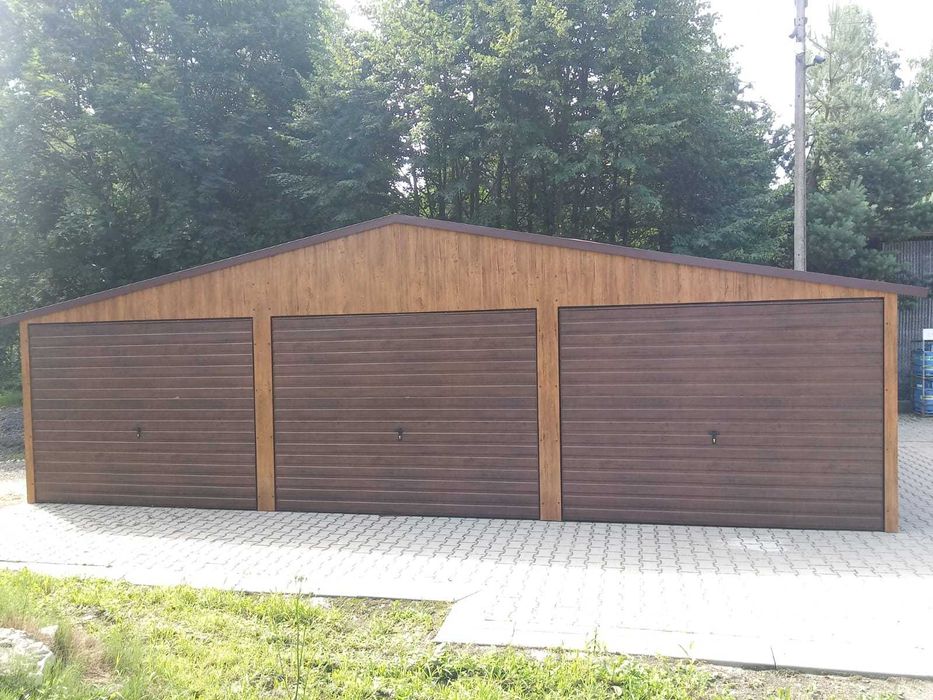 Garaż blaszany 9x6 Dach dwuspadowy , drewnopodobne Garaże