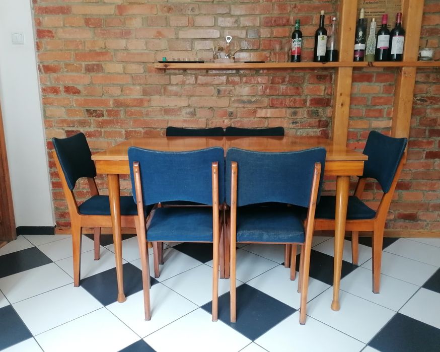 6 KRZESEŁ ASTER + STÓŁ proj. M. Grabiński Rozkładany PRL '60 Swarzędz