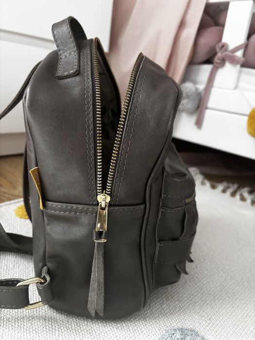 Plecak Zuzia Górska Mini BackPack, handmade, skóra naturalna, szary