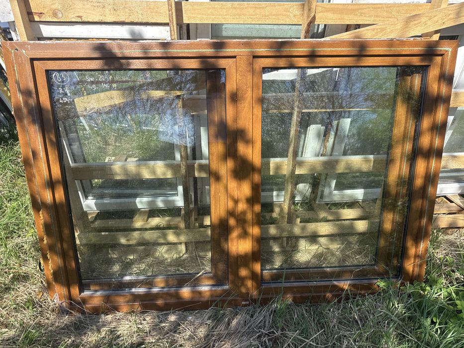 2x okno plastikowe 203x140 zloty dab 50/50 rozwierno uchylne transport