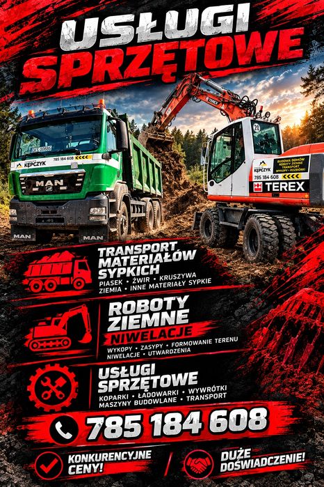 Roboty ziemne, rozbiórki,wykopy ,niwelacje ,transport materiałów. Wyburzenia
