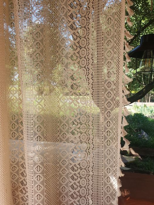 2 zasłony boho ecru 140x200 na taras frędzle