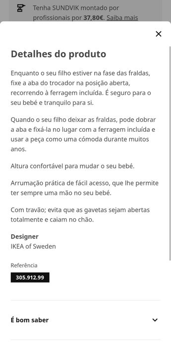 Trocador & cómoda branca Ikea Sundvik