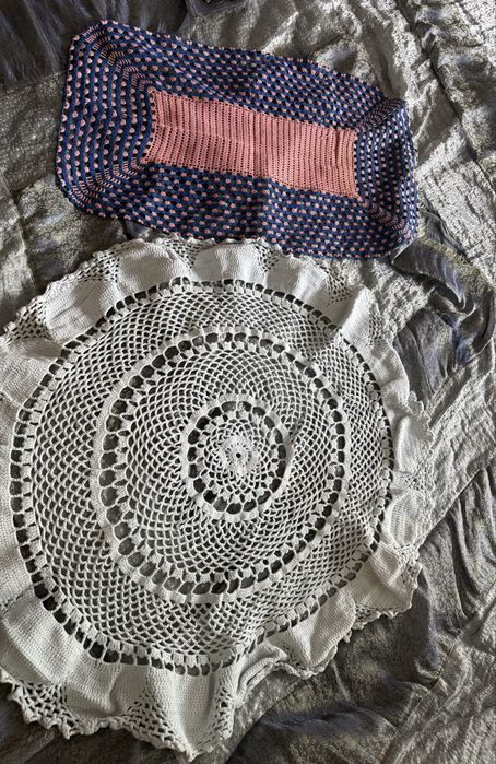 Conjunto crochés e linho ( 10 pecas)