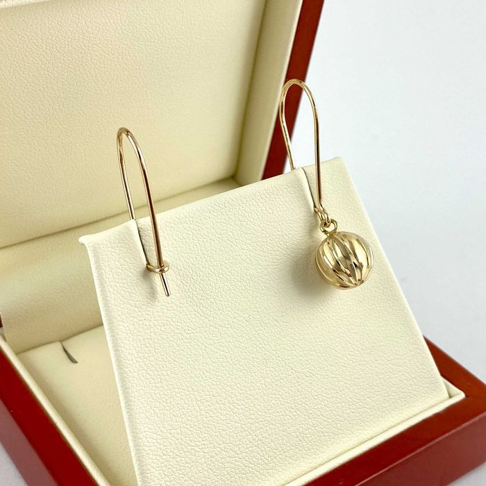 Długie ZŁOTE kolczyki wiszące KULE PRÓBA 585 (14K) 2,71g - jak nowe!