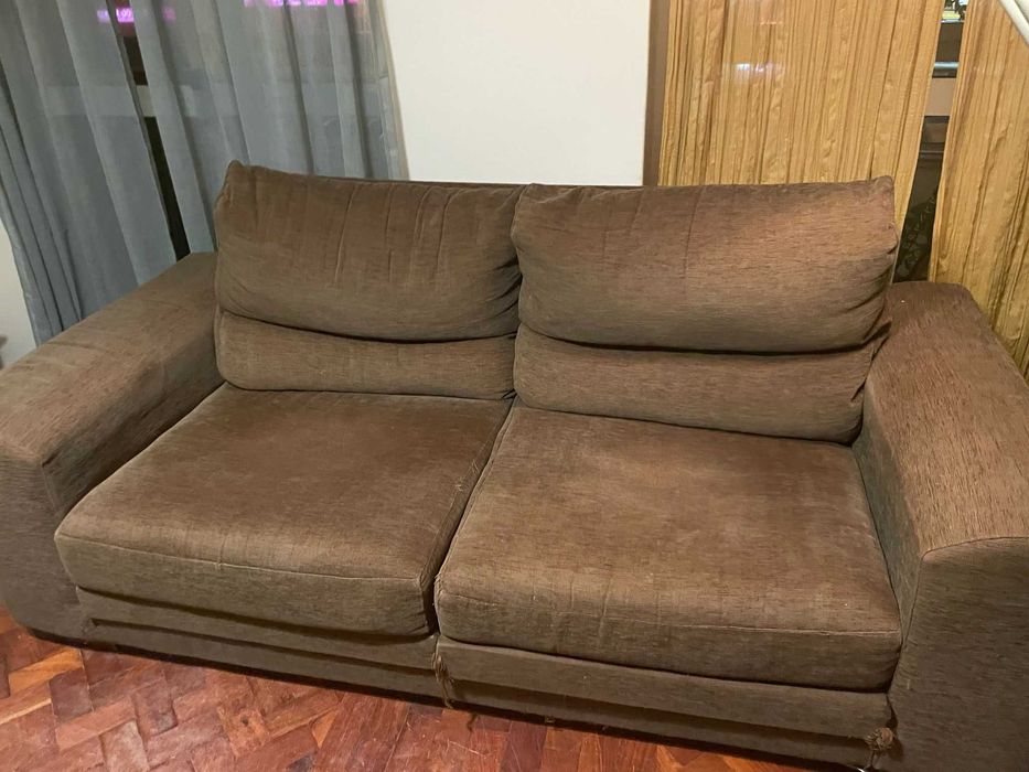 Sofá Castanho de tecido, extensível 202 cm - 3 lugares