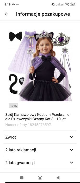 Strój karnawałowy kot