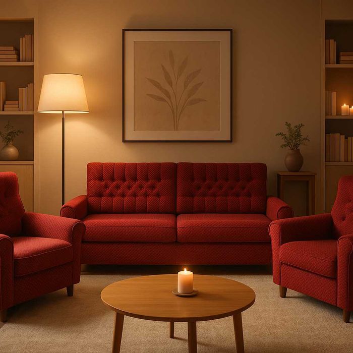 Zestaw wypoczynkowy w stylu retro – sofa rozkładana + 2 fotele