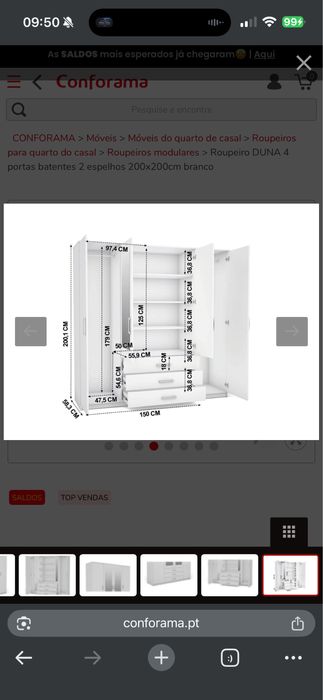 Roupeiro 3 gavetas 4 portas