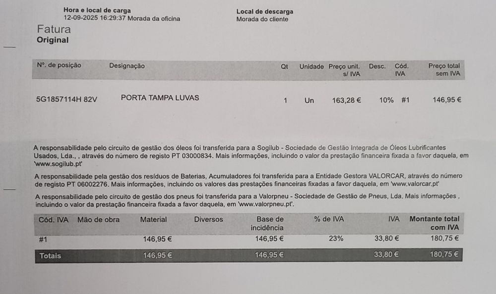 Tampa porta luvas VW Golf VII