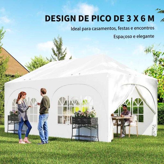 Tenda Dobrável 3x6 m Pop-Up com 6 Laterais Removíveis, Altura Ajustável e Bolsa de Transporte