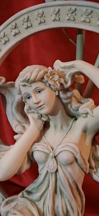 Candeeiro estátua  mulher estilo arte nova marfinite verde duas túlipa