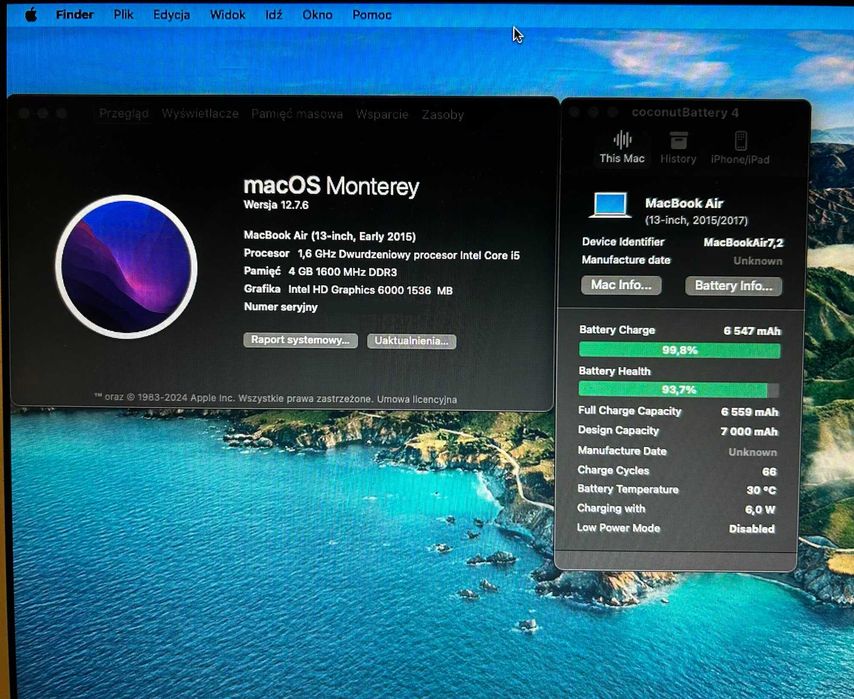 Macbook Air - 13 Cali A1466 - Nowa Bateria