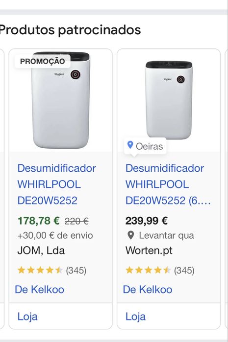 Desumidificador  Whirlpool 20 lts