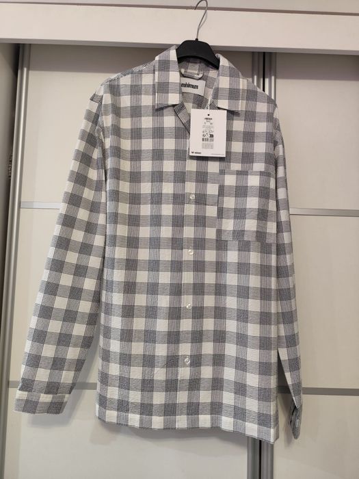 Męska elegancka nowa koszula w kratę biało szara minimum S