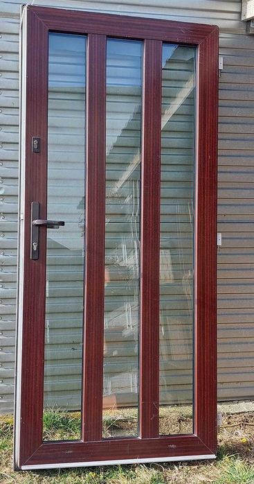 Drzwi lewe zewnętrzne 90 pcv próg alu balkonowe białe brązowe 90x205