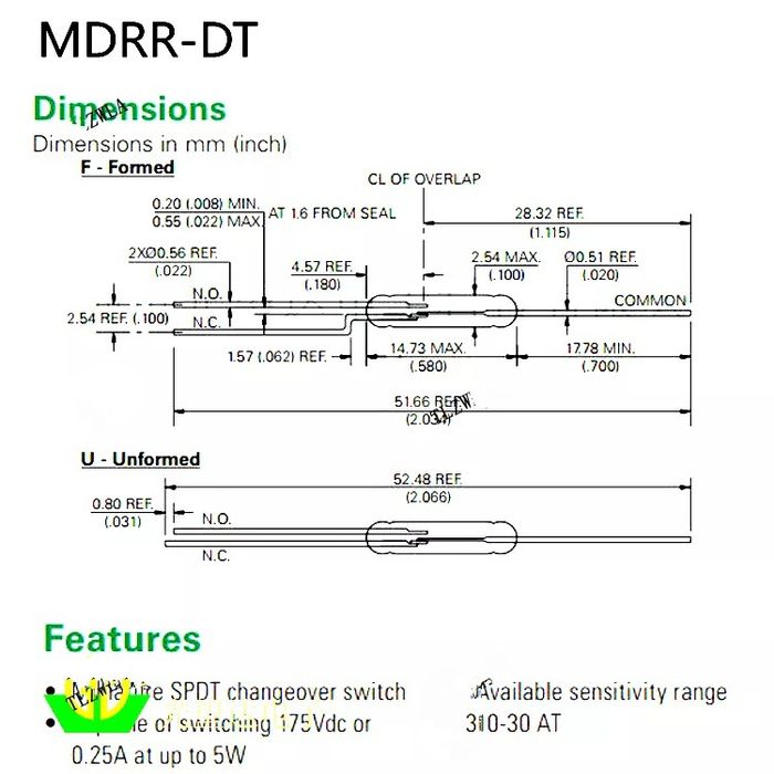 Геркон язычковый 3 контактный 2,5х14мм