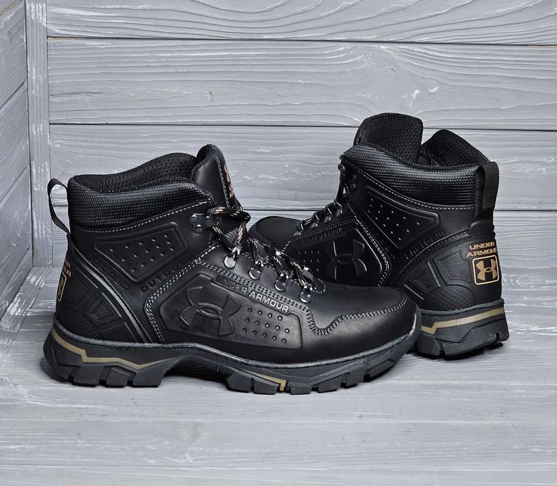 Мужские кожаные черные коричневые зимние прошитые ботинки / кроссовки!