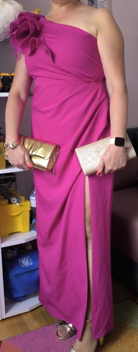 Elegancka Sukienka na jedno ramię, pióra,wesele