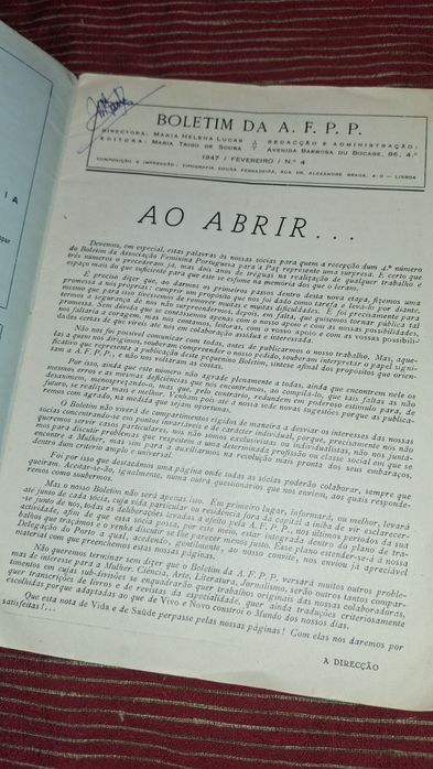 Revistas raras Boletim Associação Feminina Portuguesa 1947