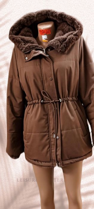 Тёплая женская куртка-парка с меховым капюшоном, двусторонняя