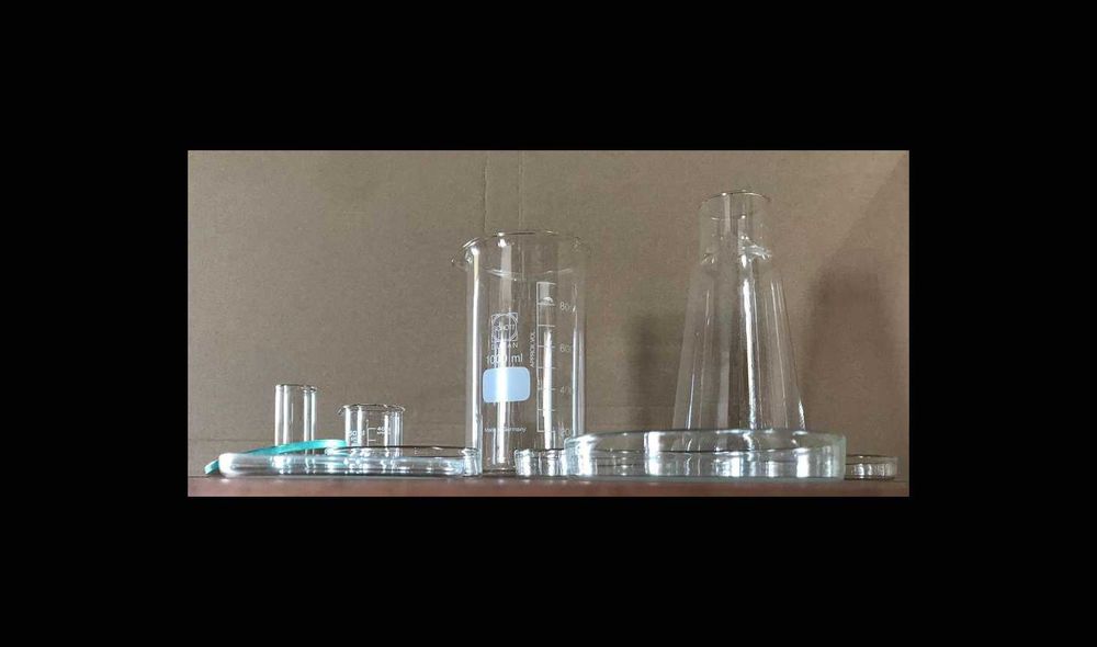 Vidros de laboratório. Coleção Schott Duran vintage