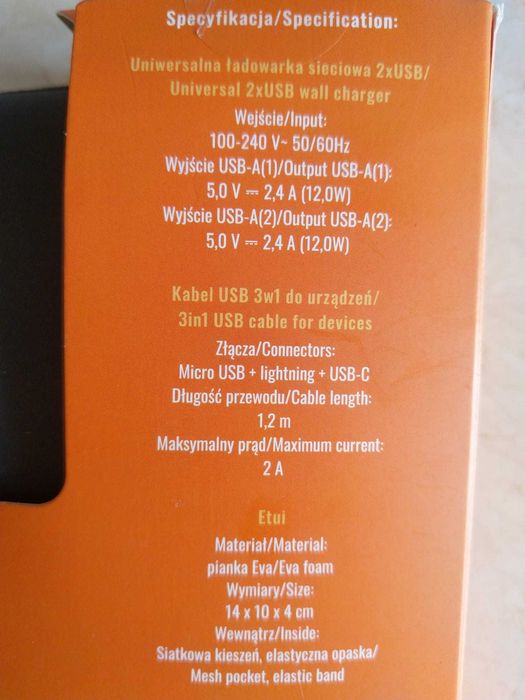 Zestaw Podróżny Telefon Tablet itp. Ładowarka Etui Kabel 3 w 1 POCZTEX