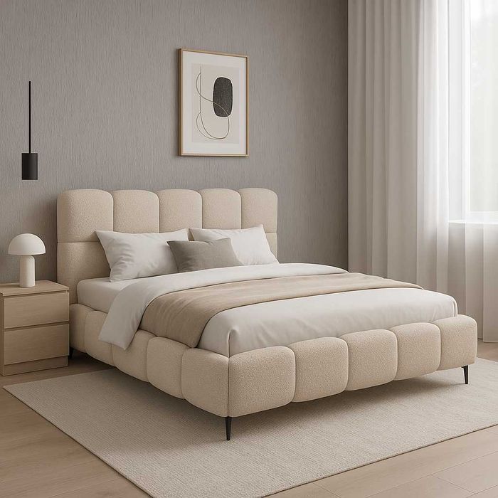 Łóżko sypialniane tapicerowane z pojemnikiem i stelażem Bubble 160x200