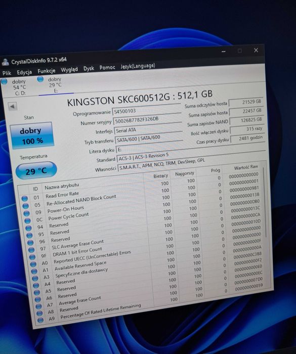 Dysk ssd Kingston 512GB dobry 100%