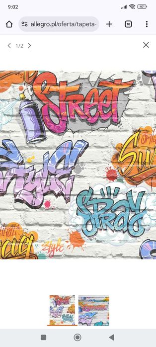 Tapeta młodzieżowa dziecięca grafiti 2szt