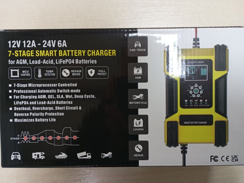 Зарядний пристрій для акумуляторів Foxsur 12V/ 12A - 24V/6A