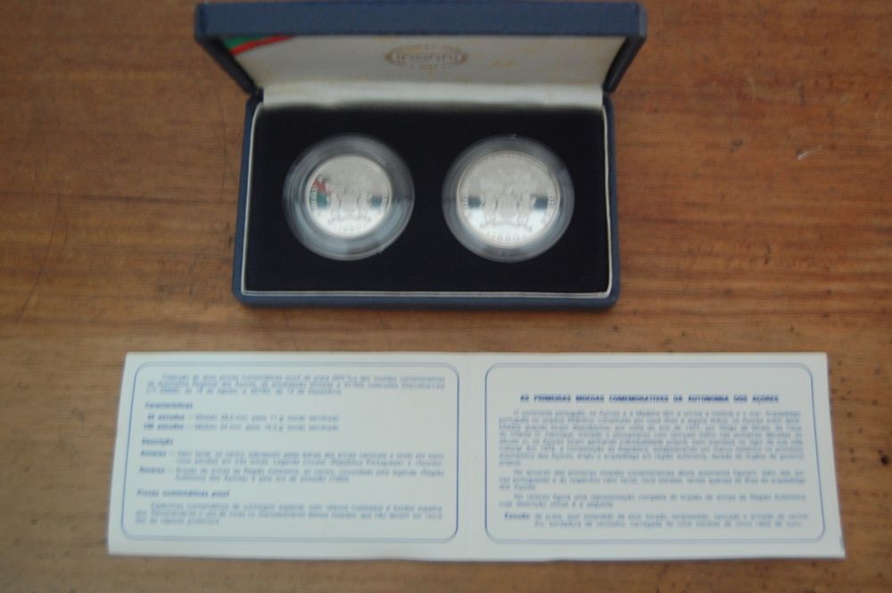 Coleção Moedas prata Autonomia dos Açores 25 e 100 Esc Proof 1980
