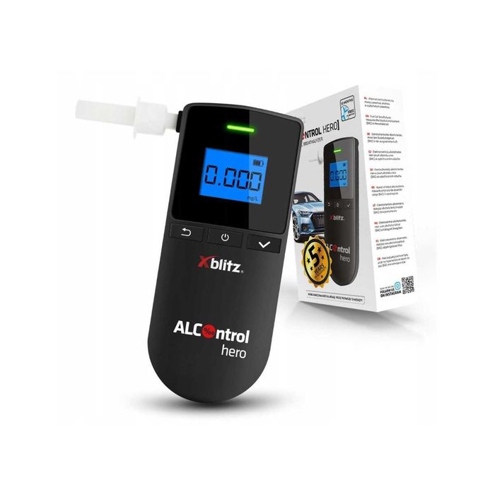 Profesjonalny Alkomat XBLITZ Alcontrol HERO + 5 Ustniki Kalibracja