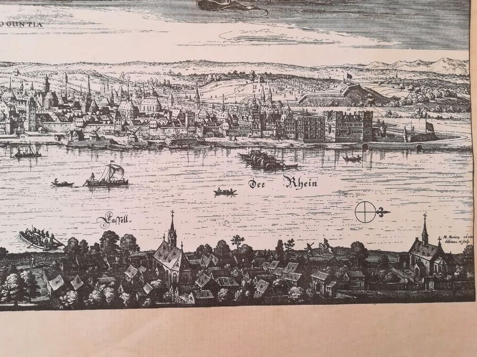 Gravura Mapa Cidade de Mainz - Matthias Merian 1633-(Reprodução 1927)