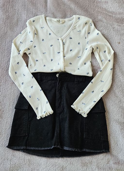 Bluzka z dlugim rekawem plus spodnica jeans