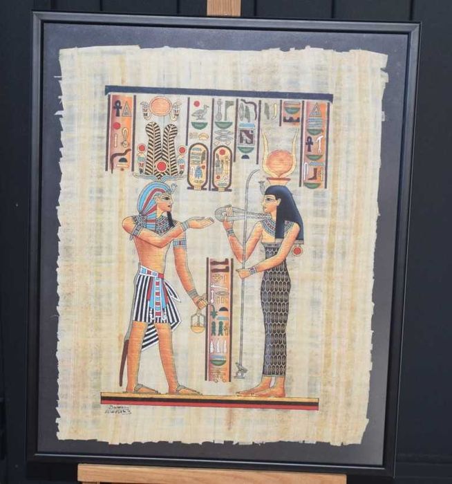 Quadro egípcio em tela de papiro, com certificado de autenticidade, de Gamal Elmesery