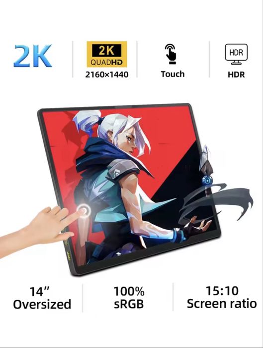 Портативний 14-дюймовий сенсорний дисплей монітор 2К