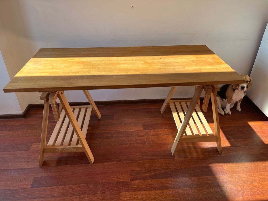 Biurko drewniane Ikea z koziołkami
