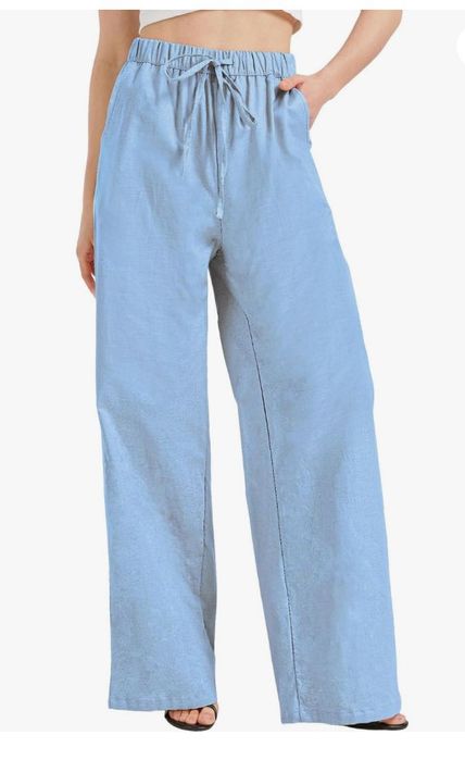 Lniane spodnie dla wysokich kobiet,nogawka 81cm,niebieskie, r.L ZYLIOO