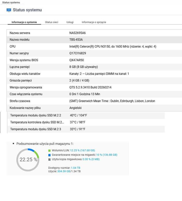 QNAP TBS-453A 8GB, 2TB ssd raid5 (1,34TB)