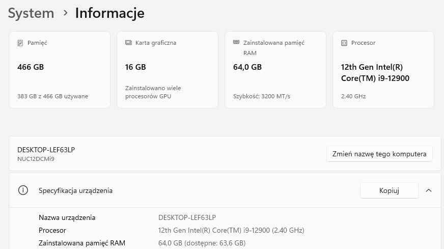 Intel NUC 12 Extreme Kit, SSD 512 GB Samsung 980 Pro, 64 GB RAM 3200 MHz, GPU Intel A770 16GB