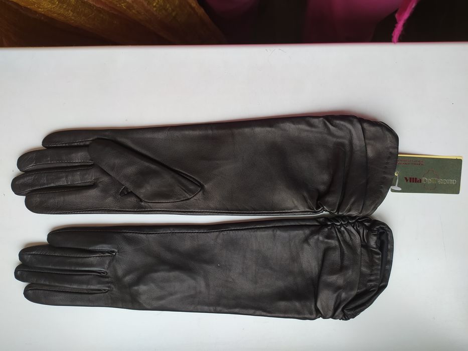 Шкіряні високі рукавиці перчатки