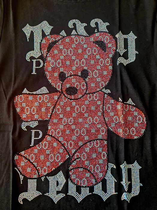 T-shirt bluzka czarna różowy miś kryształki cekiny NOWA