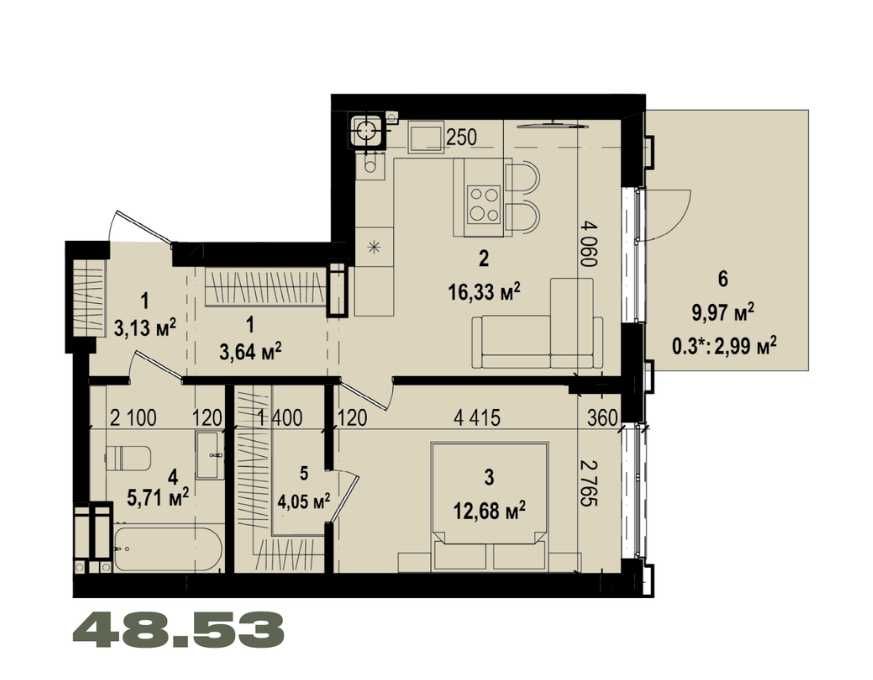 1к квартира з терасою ЖК Ютландія бізнес-клас