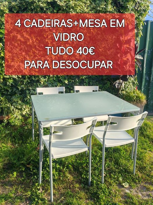 ((40€))4 cadeiras e mesa com tampo em vidro para desocupar espaço, em muito bom estado matosinhos