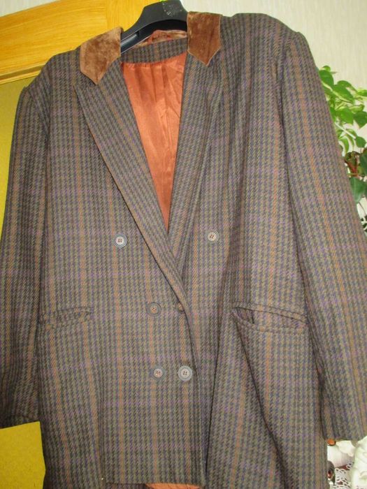 Marynarka w krateczkę z aksamitnym kołnierzem  rozm. XXL