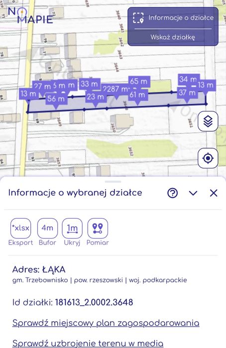 Działka, Łąka, gmina Trzebiwnisko