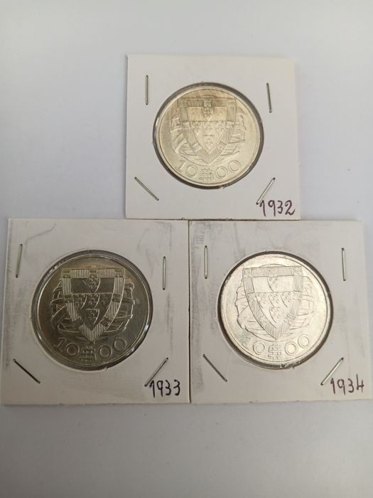 Colecção completa de moedas de 10 escudos, prata, caravelas