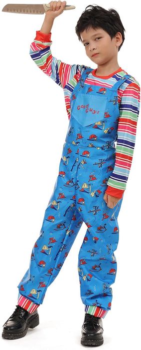 Kostium Chucky Dla Dzieci – Ogrodniczki W Paski 7-8 Lat