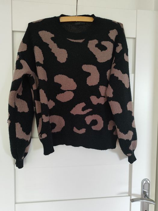 Swetr sweter czarny w brązowe laty leopard negro 40/42 Shein